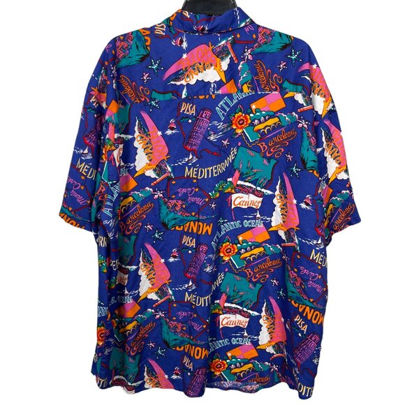 IB Diffusion Button Up Shirt Womens 24W Blue Graphic Destination Vacation Rayon - Picture 2 of 6